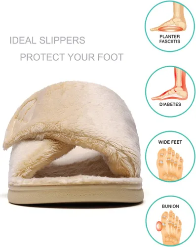 Vista 2 de SOLLBEAM Pantuflas peludas con soporte de arco para mujer, sandalias ortopédicas para el talón