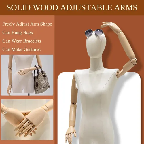 Vista 5 de Maniquí de forma de vestido femenino, torso de mujer para coser, cuerpo de maniquí de exhibición de ropa con soporte de altura ajustable dorado