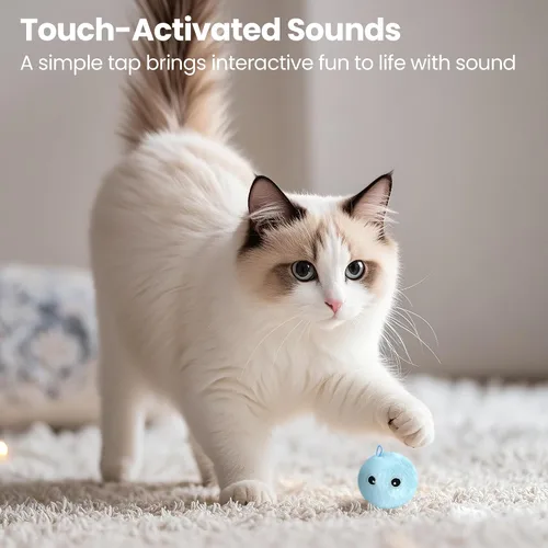 Vista 3 de Chirping - Pelotas de juguete para gatos, paquete de 3 Pelotas de juguete interactivas de felpa mejoradas, 3 sonidos de animales realistas