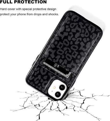 Vista 6 de Vaburs Funda compatible con iPhone 11 con tarjetero de crédito, diseño de guepardo de leopardo negro, cierre magnético de piel sintética de primera