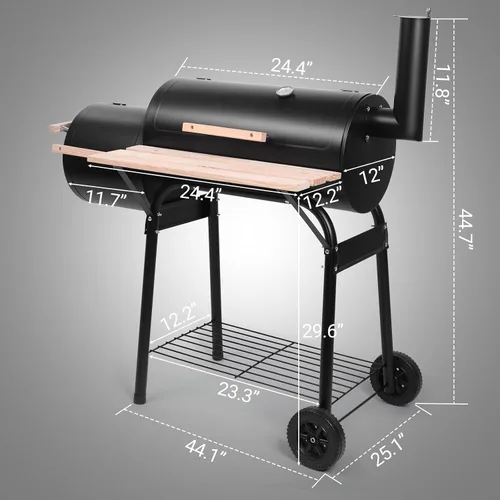 Vista 6 de Outvita Parrilla de carbón y ahumador offset, cocina de barbacoa de patio al aire libre con ruedas, horno portátil para barbacoa en el patio trasero