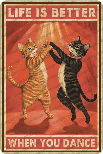 Vista 8 de Cartel de metal divertido vintage con diseño de gato de cocina con texto en inglés «Cat Never Trust A Skinny Cook», póster de metal para el hogar