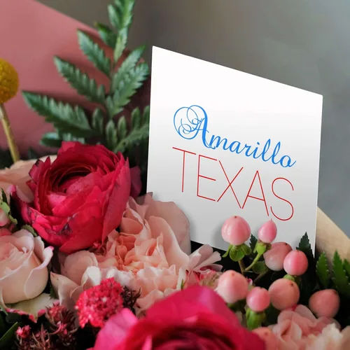 Vista 3 de 3dRose Amarillo, Texas, red, blue text. Patriotic home town design 1 Greeting Card with envelope