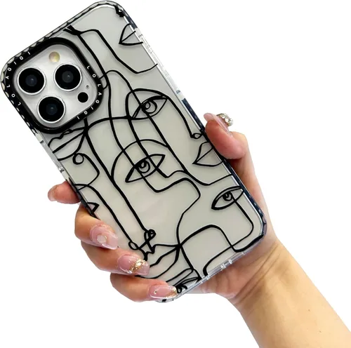 Vista 7 de Funda para iPhone 14 Plus, lindo diseño artístico de líneas faciales, diseño kawaii, diseño femenino de dibujos animados para mujeres, niñas