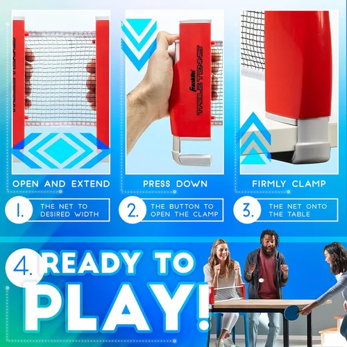 Vista 2 de Franklin Sports - Juego de tenis de mesa portátil para llevar, red de ping pong + (2) paletas, pelotas de ping pong incluidas, 2 jugadores Portable