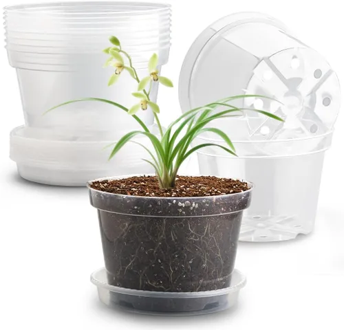 Vista 15 de Macetas de plástico negro RooTrimmer de 4/6/8 pulgadas, paquete de 15, plástico engrosado con agujeros de drenaje, para interior/exterior