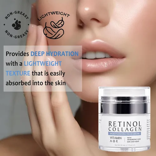 Vista 6 de Hidratante de retinol con colágeno y ácido hialurónico, crema facial de colágeno para tensar y reafirmar, crema facial antiarrugas para mujeres