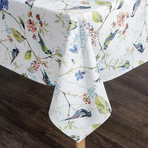 Vista 5 de VOGOL Mantel rectangular de lino lavable, resistente a las manchas y a las arrugas, estampado floral y de pájaros, mesa decorativa para mesa