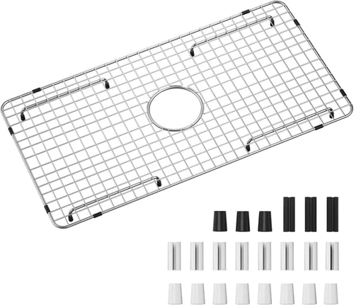 Vista 8 de Rejilla para fregadero de 18 x 12-1/2 pulgadas, drenaje centrado con radio de esquina de 1-1/2 pulgadas, material de acero inoxidable para fregadero