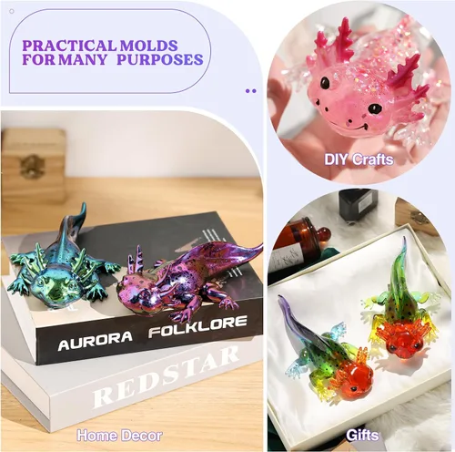 Vista 6 de Let's Resin Moldes grandes de resina de ajolote de silicona, moldes de silicona de animales detallados en 3D, moldes de resina epoxi flexibles