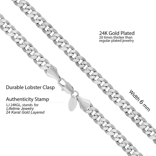 Vista 3 de LIFETIME JEWELRY Collar de cadena de eslabones cubanos chapado en oro de 24 quilates para hombres y mujeres (0.236 in y 0.374 in)