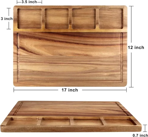 Vista 7 de Tabla de cortar grande de madera de acacia con recipientes para cocina, tabla de charcutería simple, tabla de quesos para servir carnes, postre