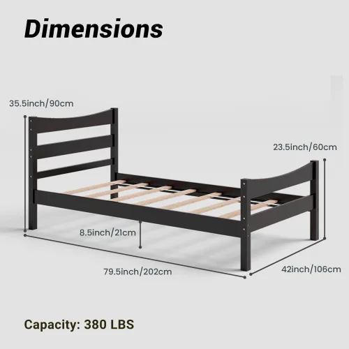 Vista 8 de NAFORT Marco de cama de madera de tamaño individual, base de cama con cabecera y estribo, marcos de cama para niños y niñas, base de colchón