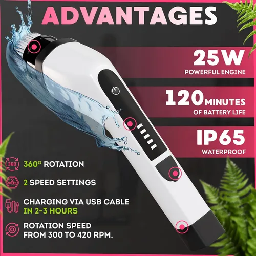 Vista 3 de Cepillo eléctrico 7 en 1, 2500 mAh. Limpiador telescópico de bañera con mango largo. Potente limpiador eléctrico para bañera. Cepillo eléctrico