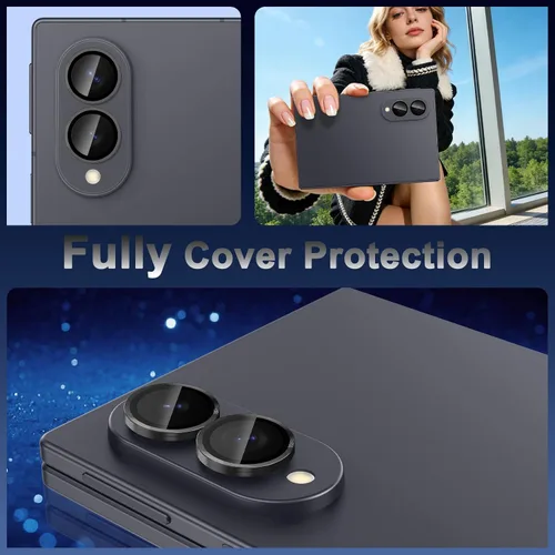Vista 7 de Casetego Protector de lente de cámara para Galaxy Z Fold 8, [Diseño de purpurina mejorado], [Fuerte adherencia], lente de vidrio templado 9H negro