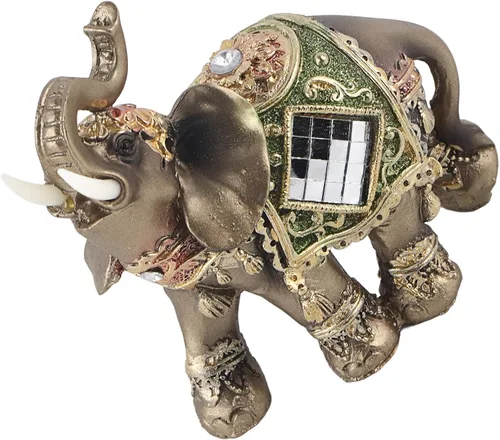 Vista 4 de WAL FRONT Lucky Feng Shui - Estatua de elefante verde, escultura de riqueza, regalo para decoración del hogar (verde mediano)