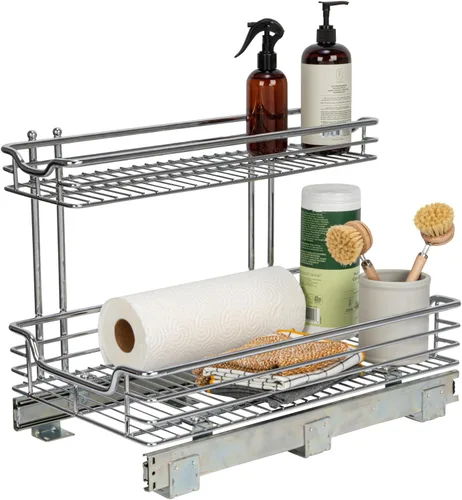 Vista 19 de Household Essentials Glidez - Organizador de almacenamiento multiusos de acero cromado extraíble/deslizante para uso debajo del gabinete - Diseño
