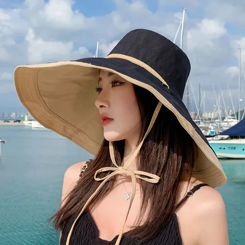 Vista 6 de HUAMULAN Sombrero de Sol de Verano de Ala Ancha para Mujeres con Borde Alambrado Sombrero Bucket de Playa y Pesca Reversible Plegable de Viaje