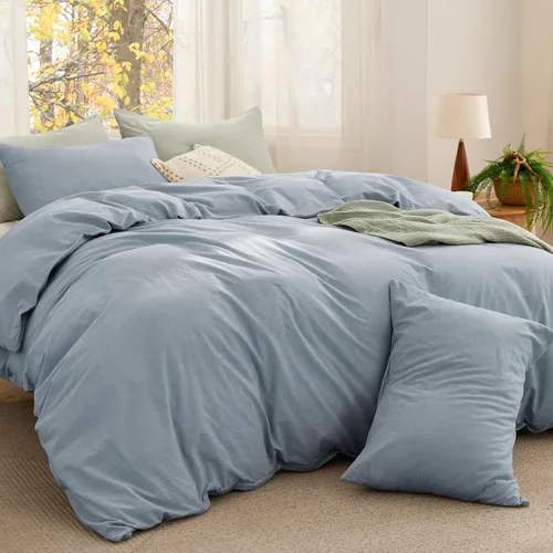 Vista 11 de Bedsure Juego de edredón de tamaño matrimonial, tela de algodón con relleno interior de microfibra, juego de cama suave PureWoven rosa claro