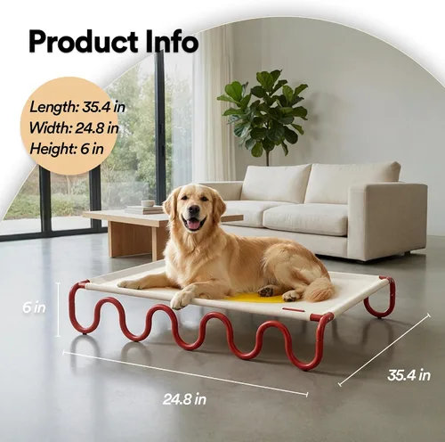 Vista 7 de ZEZE Cama elevada ondulada para mascotas, cama elevada transpirable para perros y gatos con marco de acero, tela Oxford duradera, catre