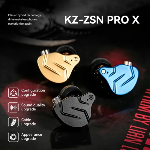 Vista 2 de KZ ZSN PRO X - Audífonos con 1BA y 1DD, KZ de alta fidelidad en el oído, audífonos de alta resolución en el oído con micrófono (azul)