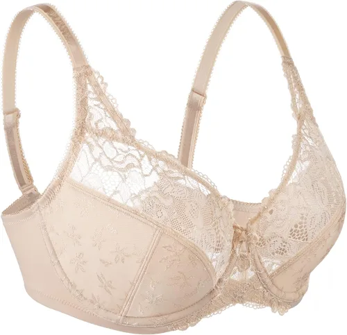 Vista 6 de HACI Sostén sexy de encaje floral para mujer, cobertura completa, sin forro, brasier de talla grande