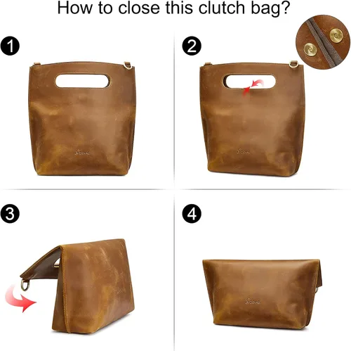 Vista 5 de S-ZONE Women Vintage Genuine Leather Crossbody Bag Distressed Foldable Clutch Top Handle Handbag Purse