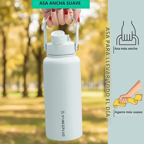 Vista 7 de Botella de agua de acero inoxidable de 32 onzas con tapa 2 en 1, botella de agua aislada al vacío de triple pared, a prueba de fugas, asa de Azul
