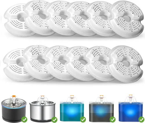 Vista 10 de Filtros de fuente de agua para gatos, 8 paquetes de filtros de carbono de repuesto para fuente automática de mascotas, fuente de agua de acero