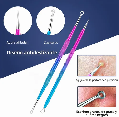 Vista 3 de Kit de herramientas para reventar espinillas – Kit de 10 piezas de extractor de espinillas con funda de metal para una eliminación rápida y fácil