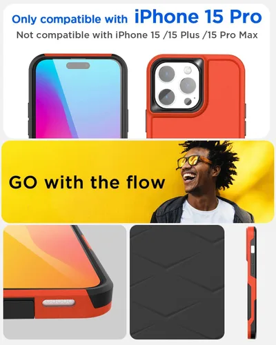 Vista 2 de AICase Funda para iPhone 15 Pro con protector de pantalla de vidrio + lente de cámara, resistente protección contra caídas, cuerpo completo