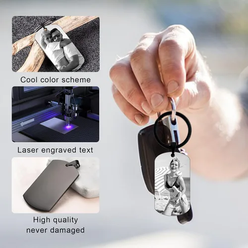 Vista 5 de BotheYi Llaveros personalizados con fotos personalizadas, llaveros con texto grabado, nombre de perro para novio, hombres, regalos conmemorativos