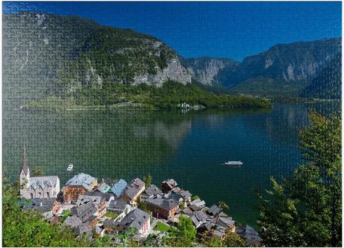 Vista 8 de MyPuzzle Hallstatt at Lake Hallstatt with Evangelical Christ Church, Salzkammergut - Rompecabezas prémium de 100 piezas para adultos