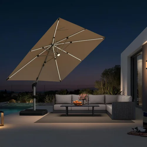 Vista 70 de PURPLE LEAF Sombrilla de patio de 9 x 12 pies con luces, sombrilla rectangular voladiza para exteriores, funciona con energía solar, LED