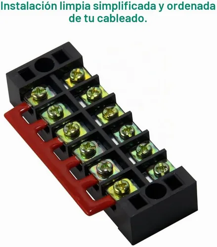 Vista 6 de 10 piezas (5 juegos) Bloques de tira de terminal de tornillo de 6 posiciones de doble hilera 600 V 25 A con cubierta + tira de barrera de terminales