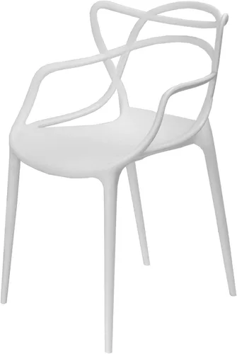 Vista 5 de Mid-Century - Silla de comedor con curva de plástico moldeado (juego de 2), color blanco