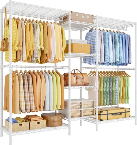 Vista 14 de Ulif E4 - Perchero resistente para ropa en forma de L, color negro Sistema de almacenamiento independiente de metal para organización de ropa