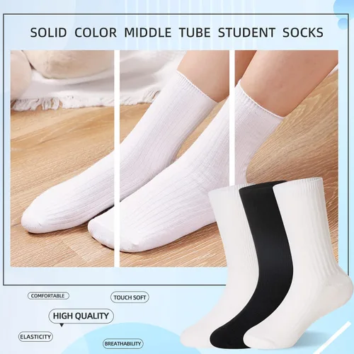 Vista 8 de Eyean Calcetines deportivos para niños y niñas, de algodón, uniformes escolares, casuales, básicos, 6 pares