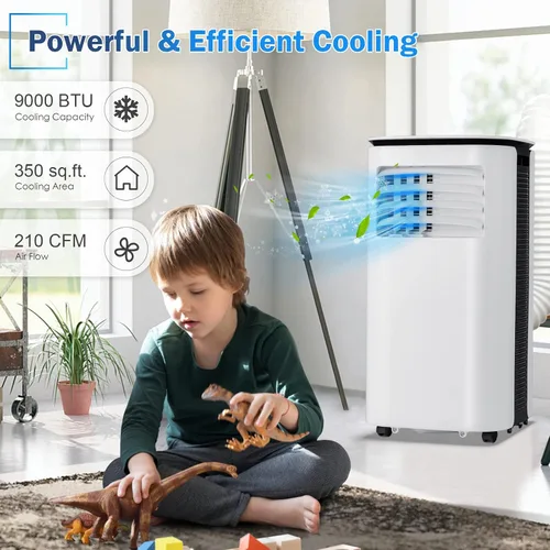 Vista 2 de PETSITE Aire acondicionado portátil 9000 BTU, unidad de refrigeración de CA 3 en 1 con enfriador de aire, ventilador y deshumidificador, pantalla