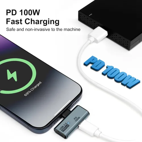 Vista 2 de Adaptador USB C OTG, carga PD tipo C de 100 W a divisor USB C dual para iPhone 15 Pro Max, Google TV Chromecast 2020, MacBook, Samsung Galaxy