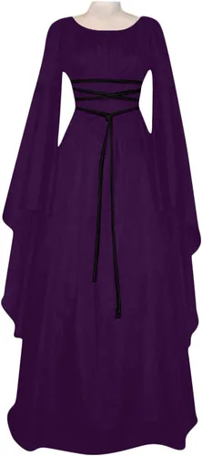 Vista 2 de Vestido de Halloween para mujer 2022 de manga larga con cuello redondo y cinturón irregular