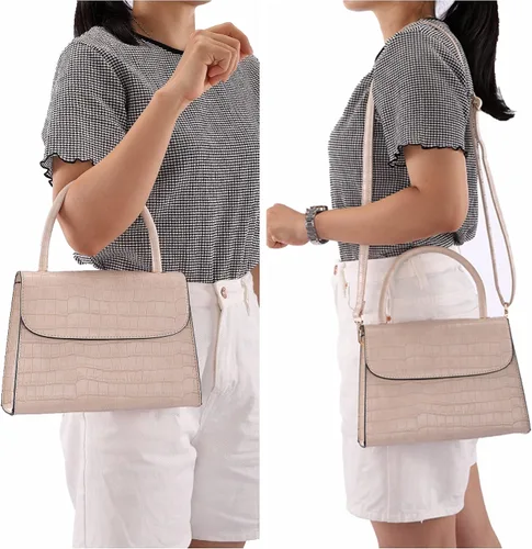 Vista 3 de Ayliss Bolso de mano de cocodrilo pequeño para mujer bolso de hombro clásico bolso de mano con asa superior bolso de cuero sintético con cremallera