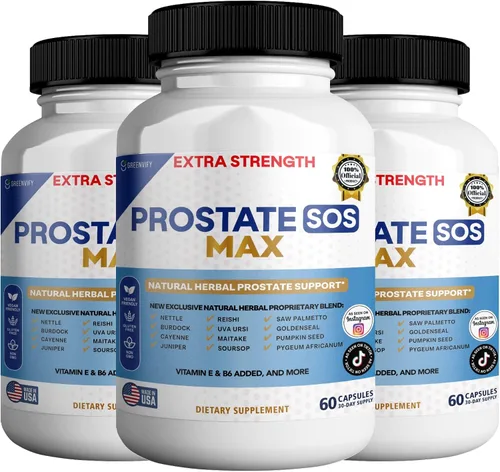 Vista 6 de Suplemento SOS Max para próstata, 60 cápsulas, complejo herbario natural con palma enana, vitamina E, B6, suministro para 30 días