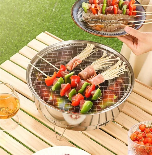 Vista 4 de Parrilla de carbón de barbacoa de acero inoxidable barbacoa parrilla de carbón de escritorio desechable parrilla de barbacoa para parrilla de carbón