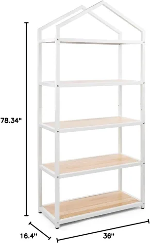 Vista 3 de Displays2go Estantería con marco de hierro con 5 niveles de madera de paulownia, espalda abierta - natural (SMCASA5T)