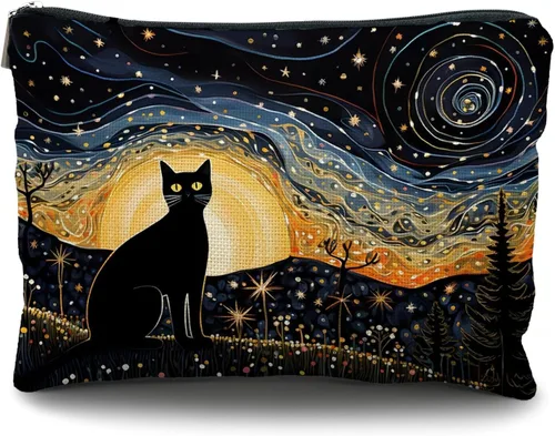 Vista 5 de Bolsa de maquillaje de gatos, regalos para amantes de los gatos para mujeres, regalos de gatos, bolsa de cosméticos para gatos, regalos de gatos