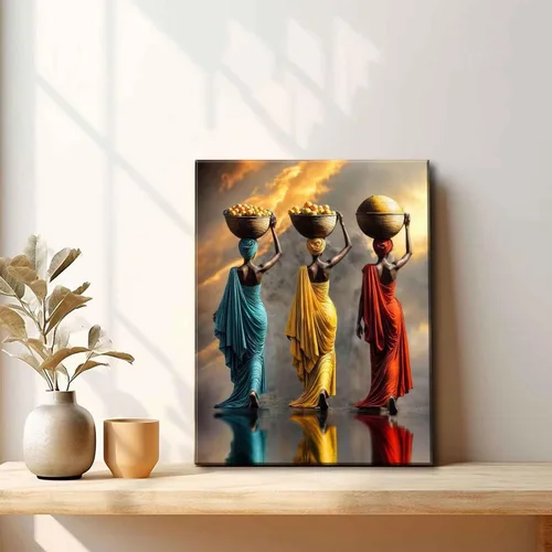 Vista 5 de Arte de Lienzo para Pared de Mujer Negra, Pintura de Mujer Afroamericana, Cuadros Decorativos, Pósters Retro Étnicos Rojos Amarillos Azules
