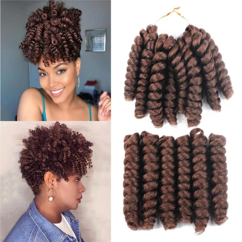 Vista 24 de Saniay - 3 paquetes de trenzas de ganchillo cortas trenzadas de ganchillo con espiral, rizos con espiral jamaicana, 20 mechones por paquete