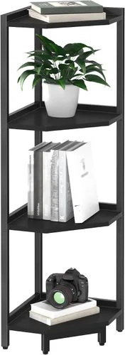 Vista 8 de Hzuaneri - Estantería de esquina, estante de libros de esquina, unidad de estante de almacenamiento con marco de metal, soporte para plantas