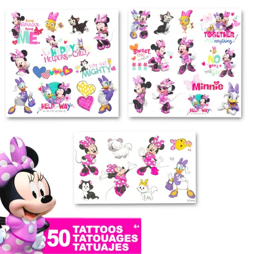 Vista 3 de Paquete de calcomanías y tatuajes de Minnie Mouse para fiestas (paquete con 200 calcomanías y 50 tatuajes temporales)